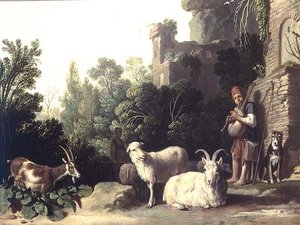 バグパイプを演奏しているGoatherd（パネル） 作： Nicolaes Cornelisz c.1592 1655 Moeyaert